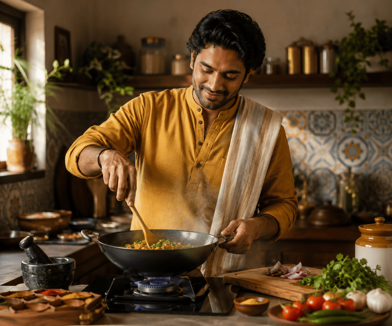 Cooking food & wine